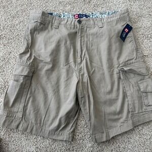CHAPS‎ Mens Cargo Shorts Khaki Tan Cotton Waist 40 Flat Front Pockets